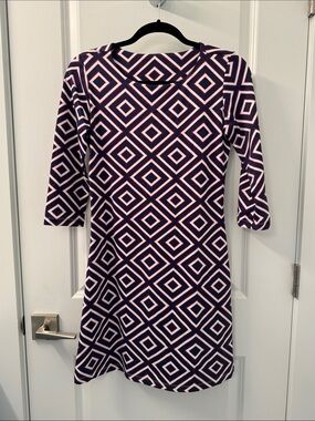 MAHI GOLD Navy and White Geometric 3/4 Sleeve Shift Dress